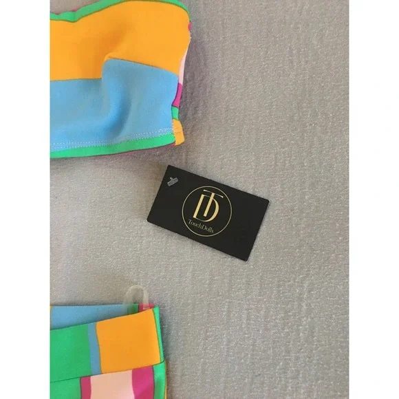 Touchdolls Two Piece Crop Top Bell Bottom Pants Set Size 2 XS Stripe Stretch - Picture 4 of 16